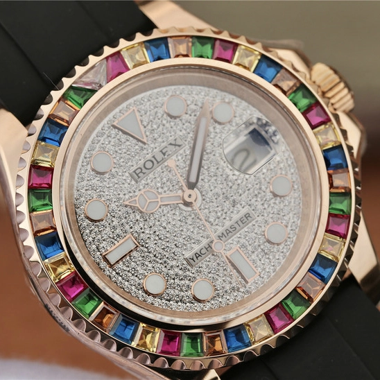 YACHT MASTER 1 GOLDEN DIAMOND BEZEL & DIAL RUBBER STRAP 40MM - 图片 8