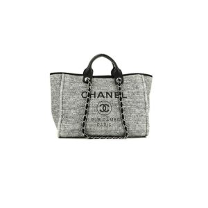 CHANEL Woven Straw Raffia Striped Medium Deauville Tote