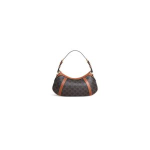 CELINE STRIPED LOGO PRINTED COW LEATHER HOBO BAG
