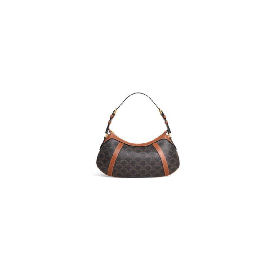 CELINE STRIPED LOGO PRINTED COW LEATHER HOBO BAG