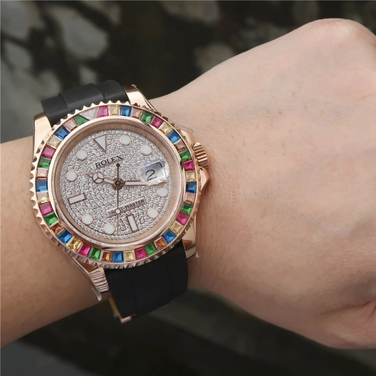 YACHT MASTER 1 GOLDEN DIAMOND BEZEL & DIAL RUBBER STRAP 40MM - 图片 3