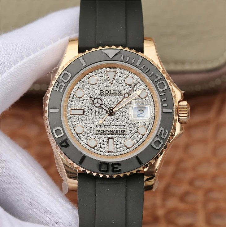 YACHT MASTER 1 GOLDEN DIAMOND DIAL RUBBER STRAP 40MM m126655-0005 - 图片 4