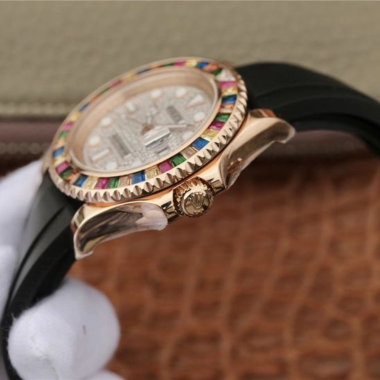 YACHT MASTER 1 GOLDEN DIAMOND BEZEL & DIAL RUBBER STRAP 40MM - 图片 5