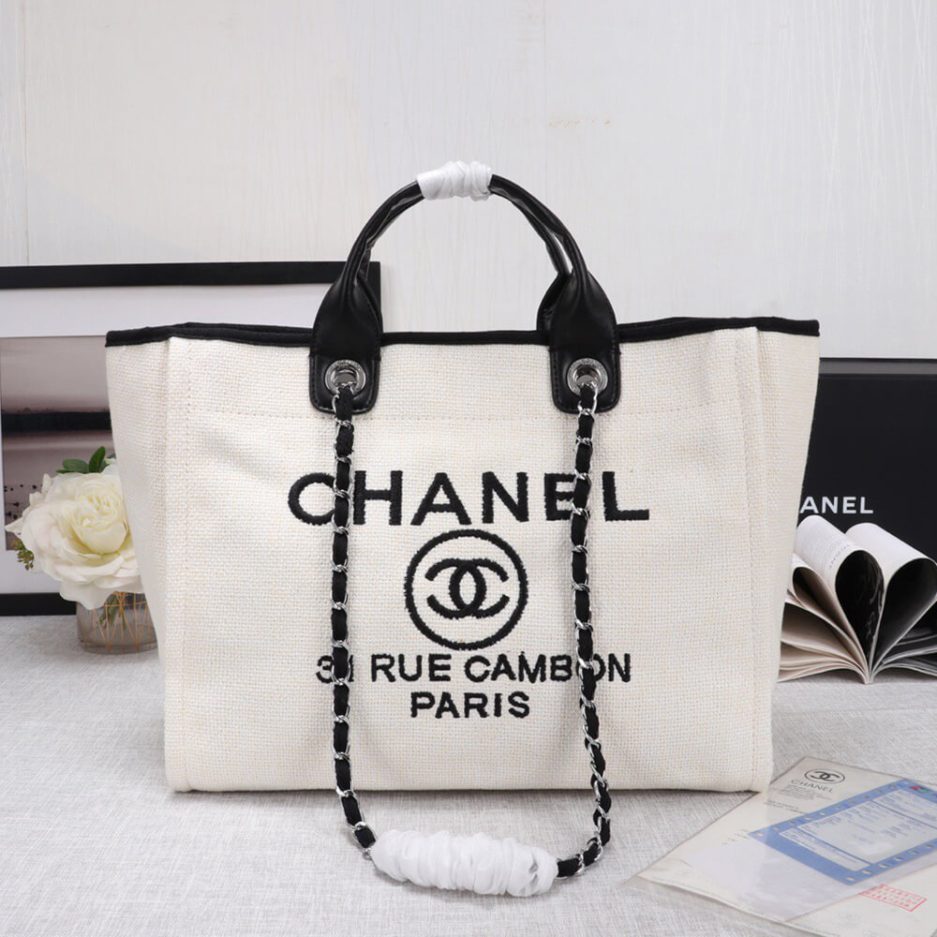 CHANEL Woven Straw Raffia Striped Medium Deauville Tote - 图片 2