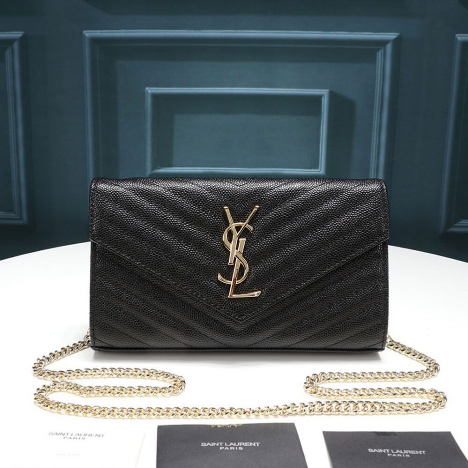 Saint Laurent Chain-strap YSL-plaque grained-leather wallet - 图片 2