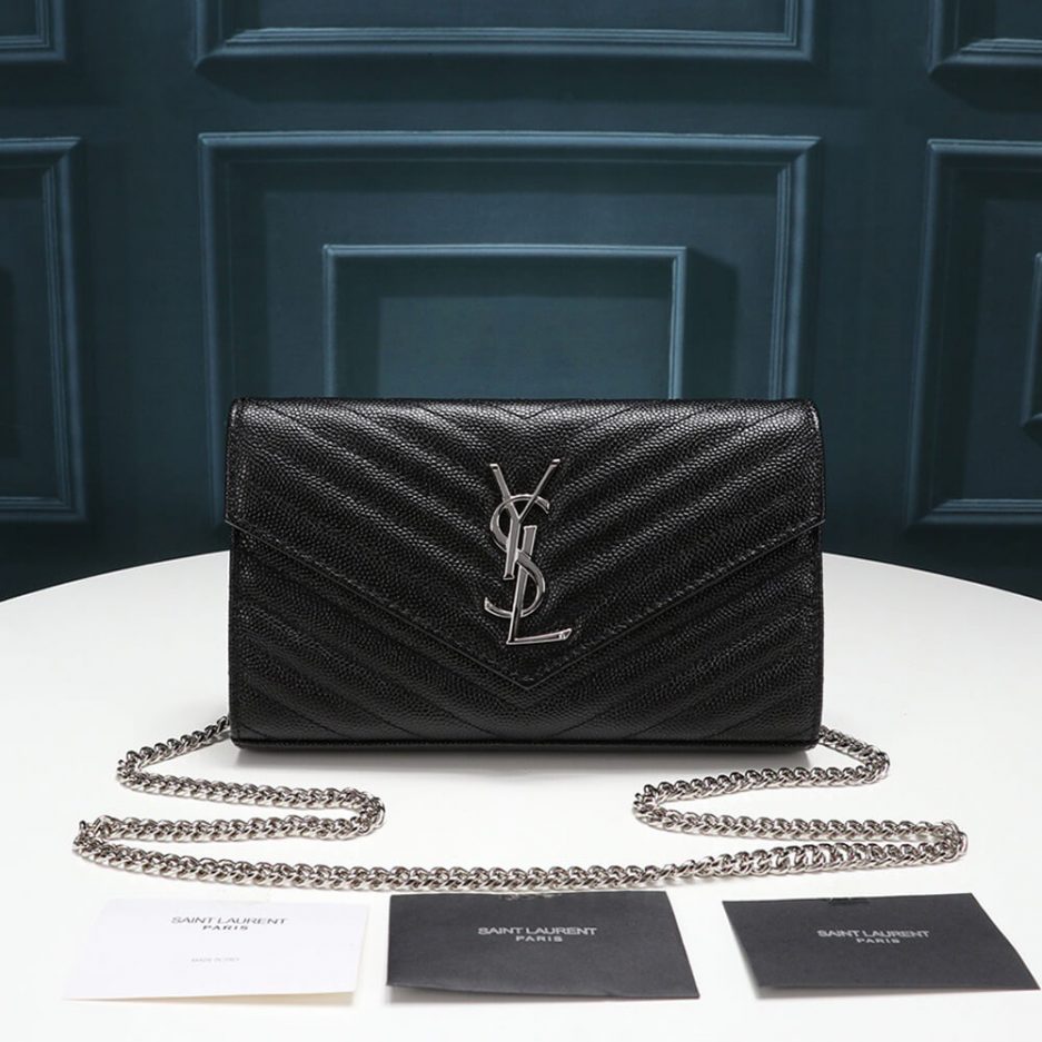 Saint Laurent Chain-strap YSL-plaque grained-leather wallet - 图片 2