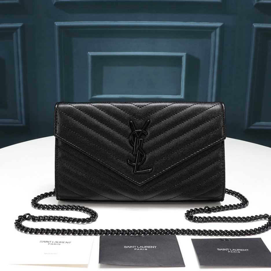 Saint Laurent Chain-strap YSL-plaque grained-leather wallet - 图片 2