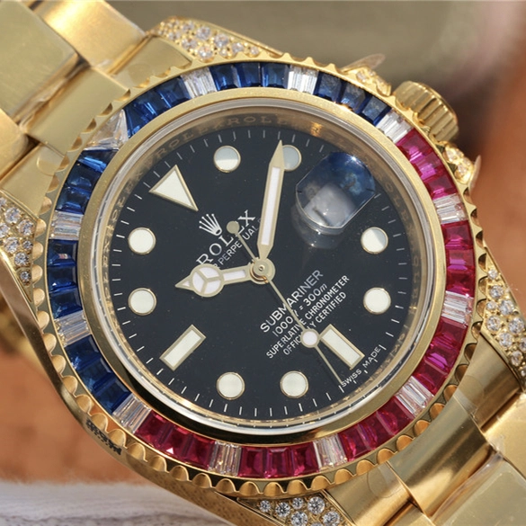 SUBMARINER GOLDEN BLUE / RED DIAMOND BLACK DIAL 40MM - 图片 9