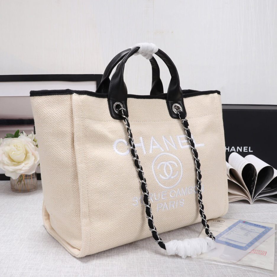 CHANEL Woven Straw Raffia Striped Medium Deauville Tote - 图片 3