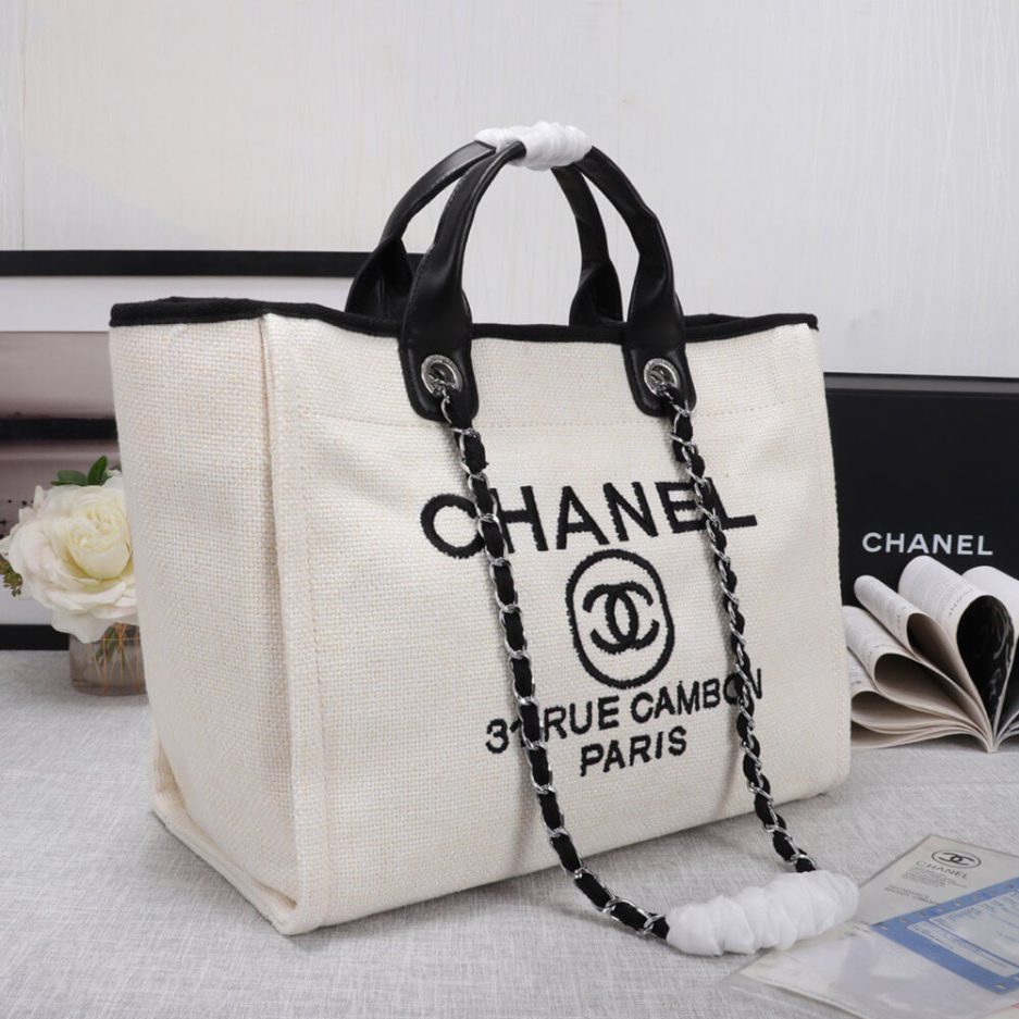 CHANEL Woven Straw Raffia Striped Medium Deauville Tote - 图片 3