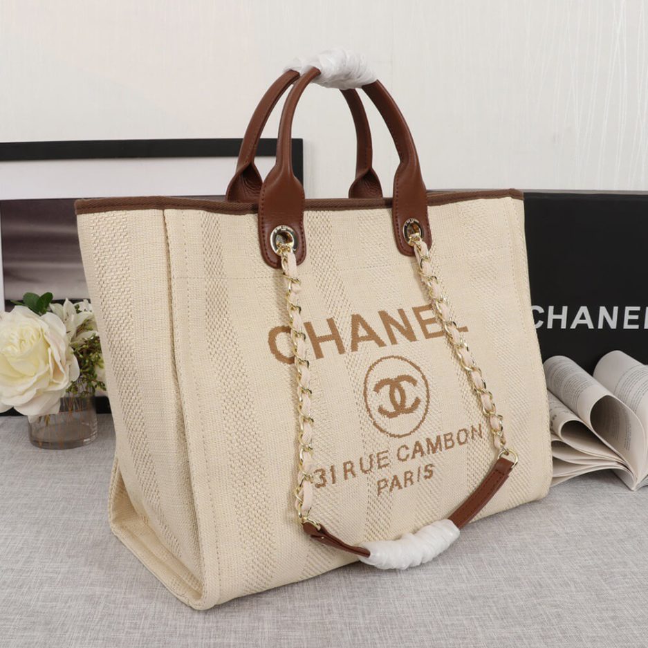CHANEL Woven Straw Raffia Striped Medium Deauville Tote - 图片 3