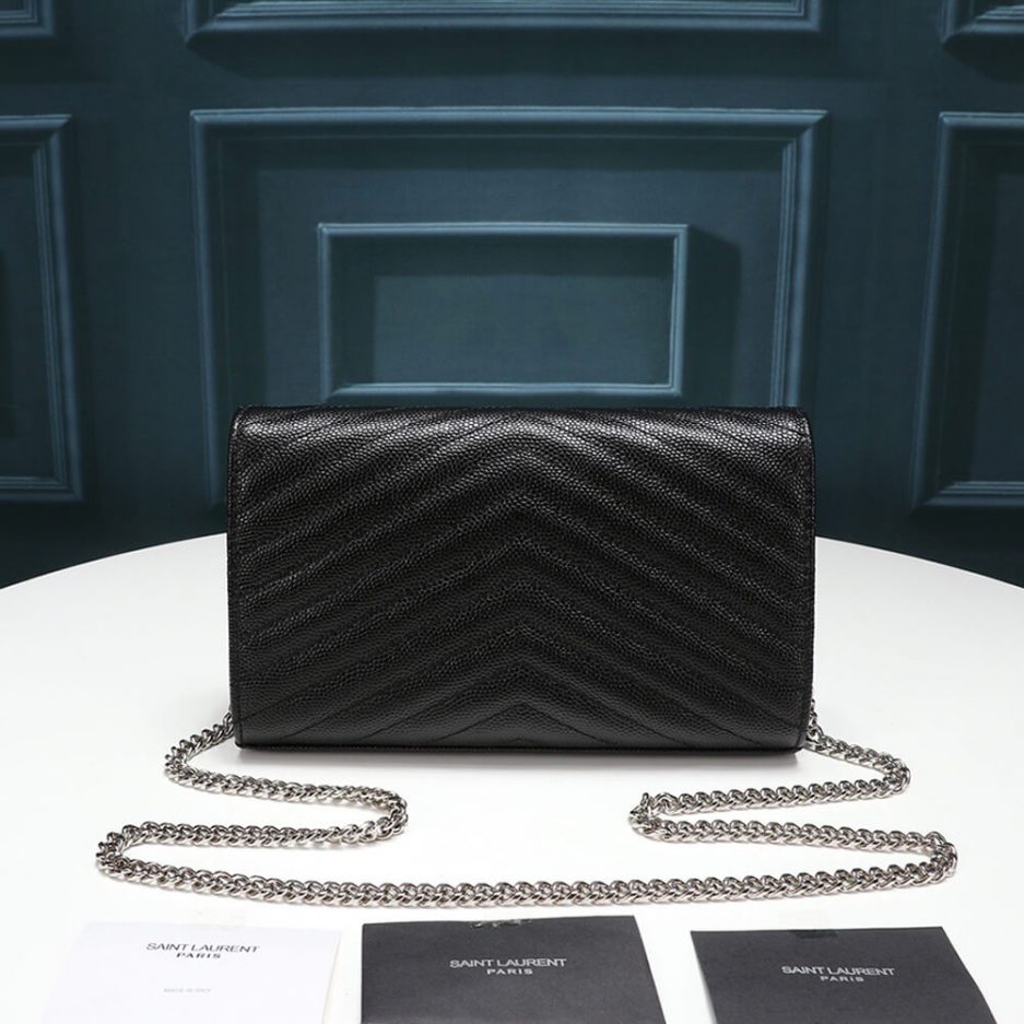 Saint Laurent Chain-strap YSL-plaque grained-leather wallet - 图片 3