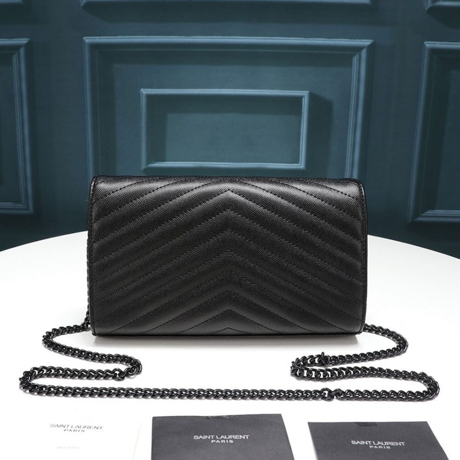 Saint Laurent Chain-strap YSL-plaque grained-leather wallet - 图片 3