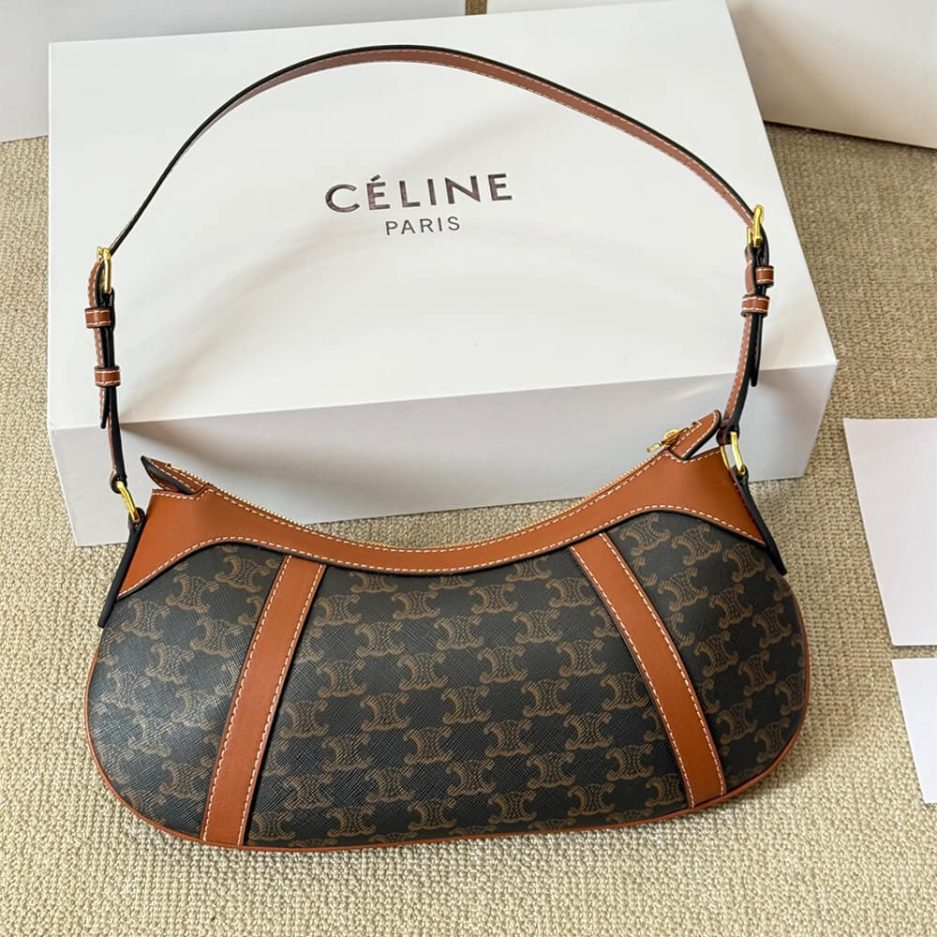 CELINE STRIPED LOGO PRINTED COW LEATHER HOBO BAG - 图片 3