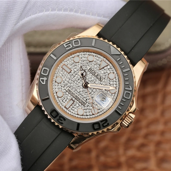 YACHT MASTER 1 GOLDEN DIAMOND DIAL RUBBER STRAP 40MM m126655-0005 - 图片 7