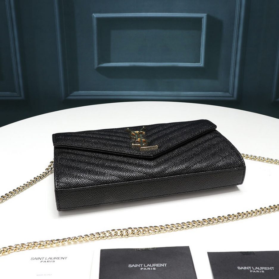 Saint Laurent Chain-strap YSL-plaque grained-leather wallet - 图片 4