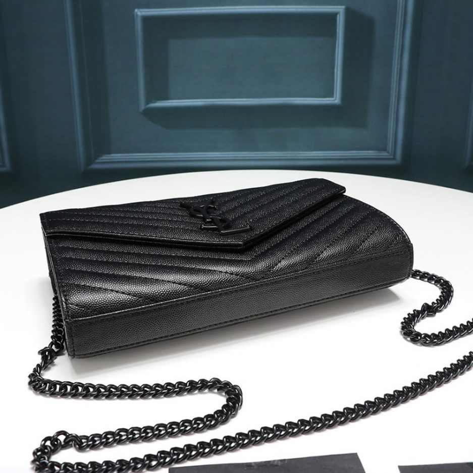 Saint Laurent Chain-strap YSL-plaque grained-leather wallet - 图片 4