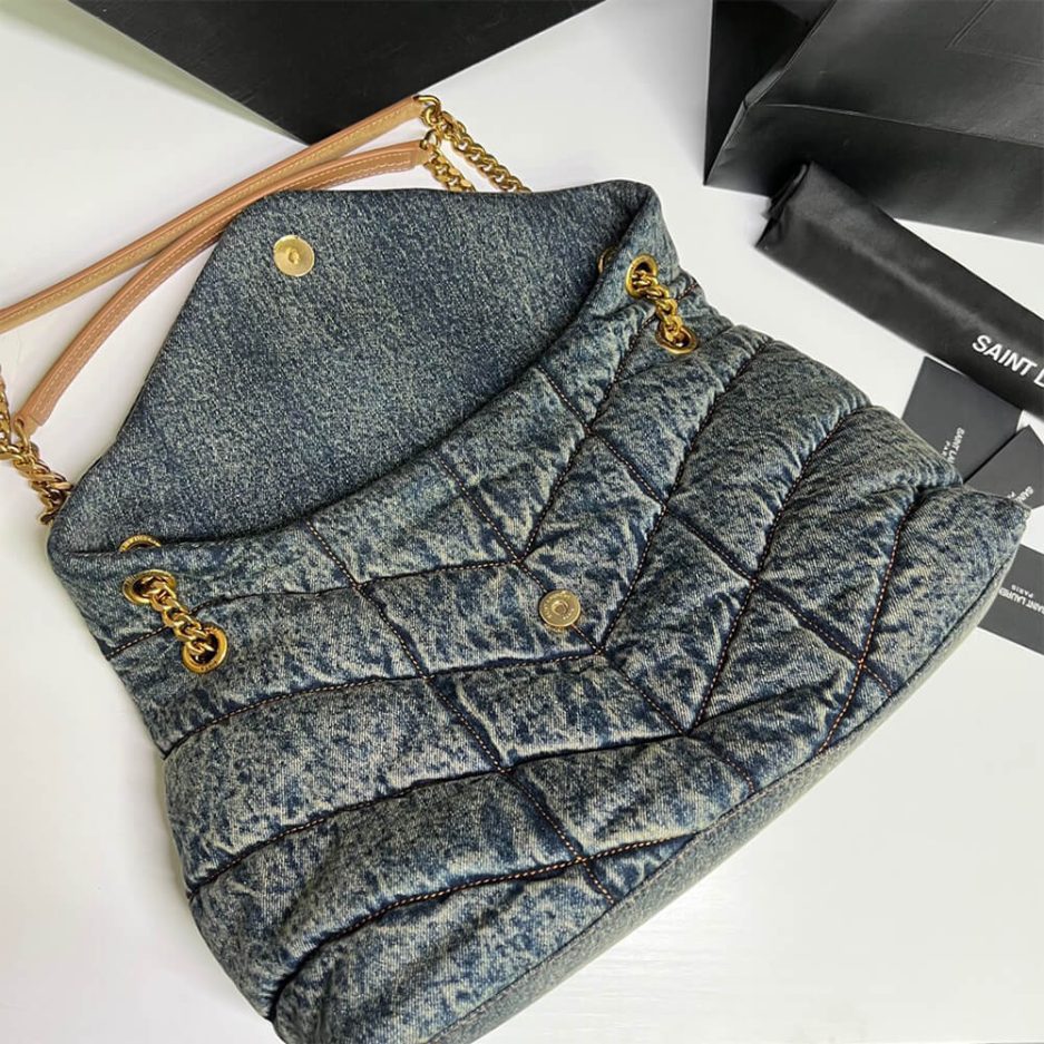 YSL PUFFER MEDIUM IN SUEDE AND DENIM - 图片 5