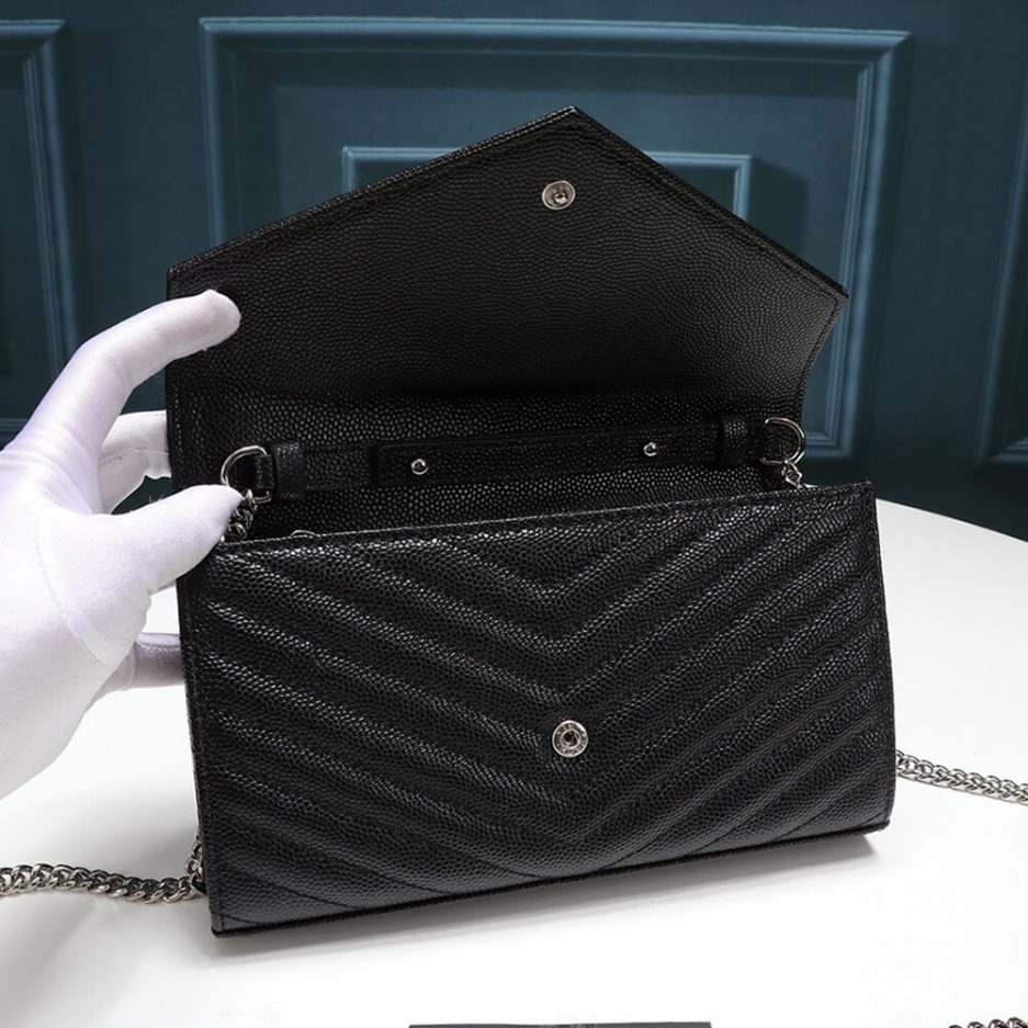 Saint Laurent Chain-strap YSL-plaque grained-leather wallet - 图片 6