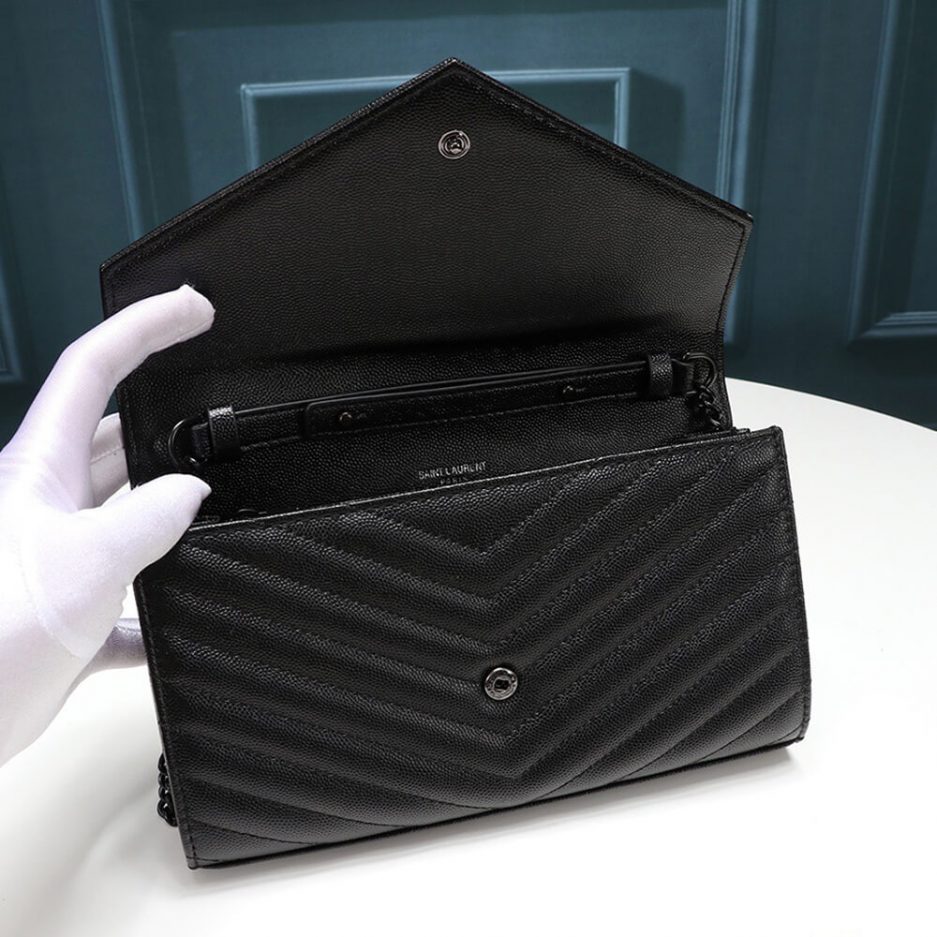 Saint Laurent Chain-strap YSL-plaque grained-leather wallet - 图片 6