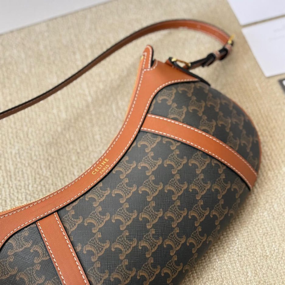 CELINE STRIPED LOGO PRINTED COW LEATHER HOBO BAG - 图片 6