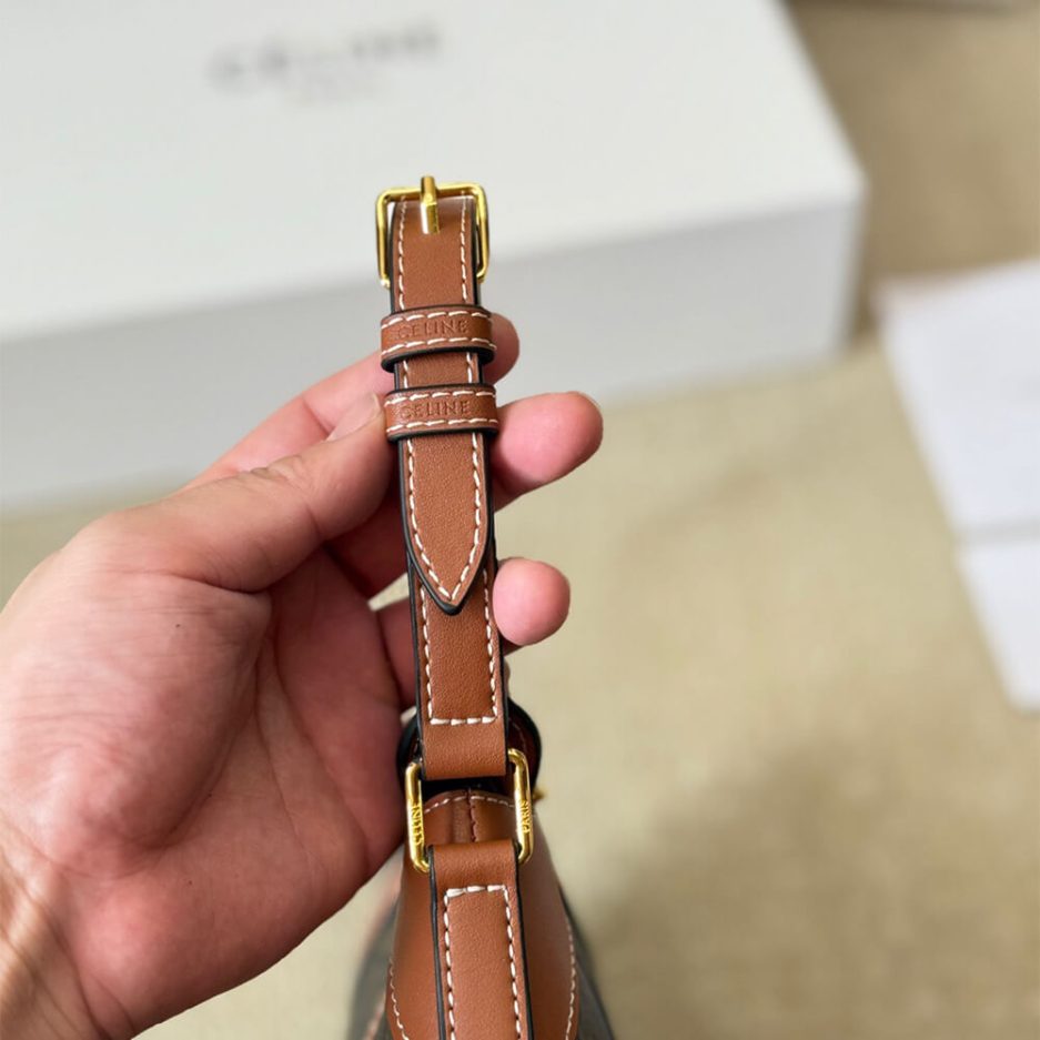 CELINE STRIPED LOGO PRINTED COW LEATHER HOBO BAG - 图片 7