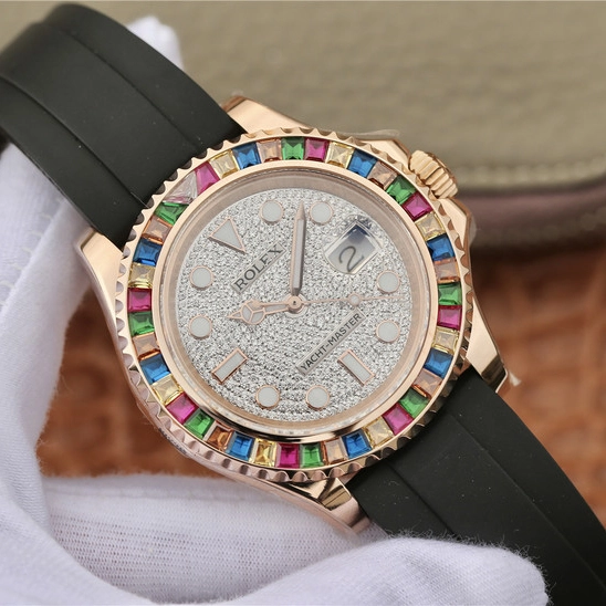YACHT MASTER 1 GOLDEN DIAMOND BEZEL & DIAL RUBBER STRAP 40MM - 图片 7
