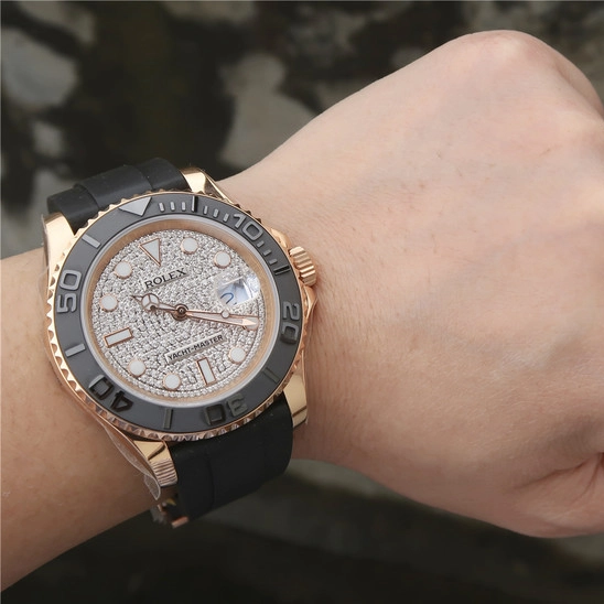 YACHT MASTER 1 GOLDEN DIAMOND DIAL RUBBER STRAP 40MM m126655-0005 - 图片 2
