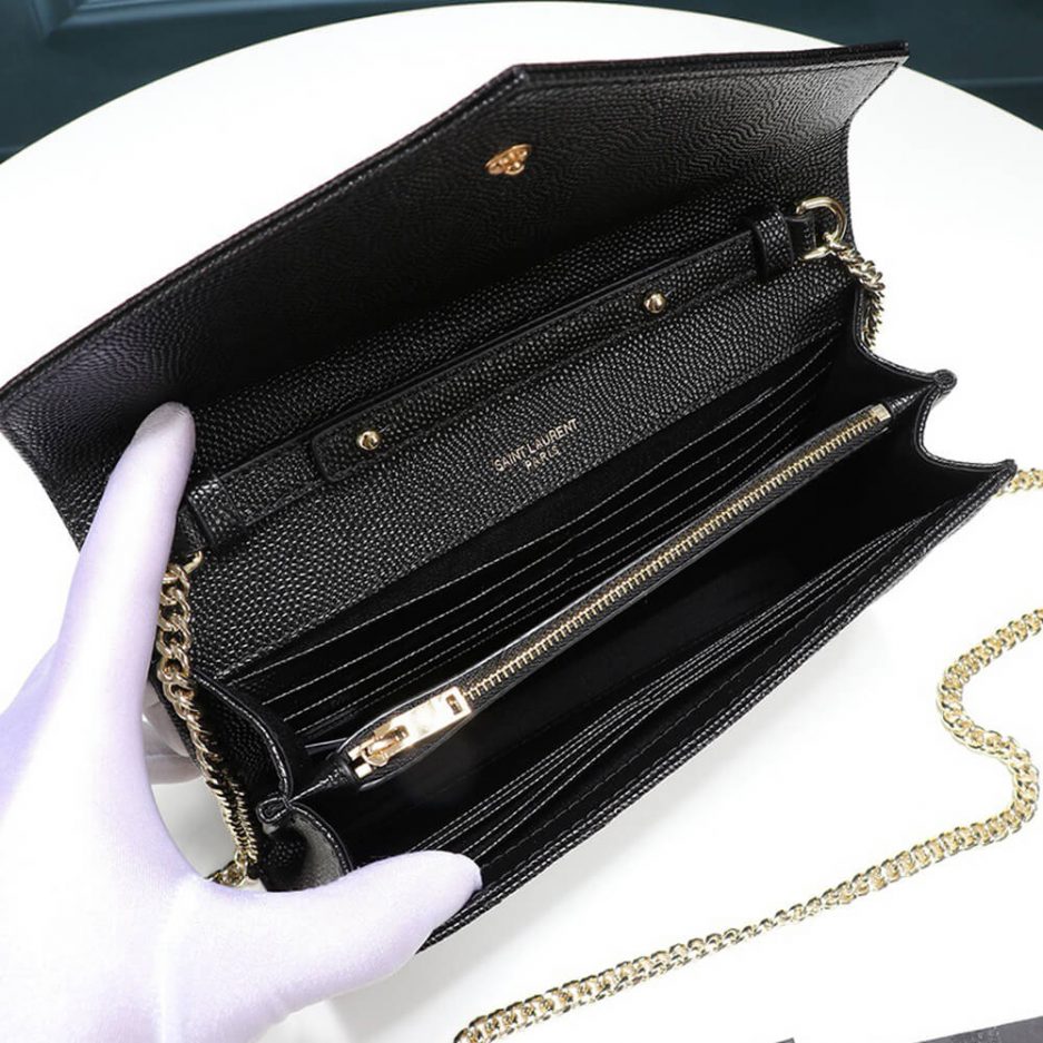 Saint Laurent Chain-strap YSL-plaque grained-leather wallet - 图片 8