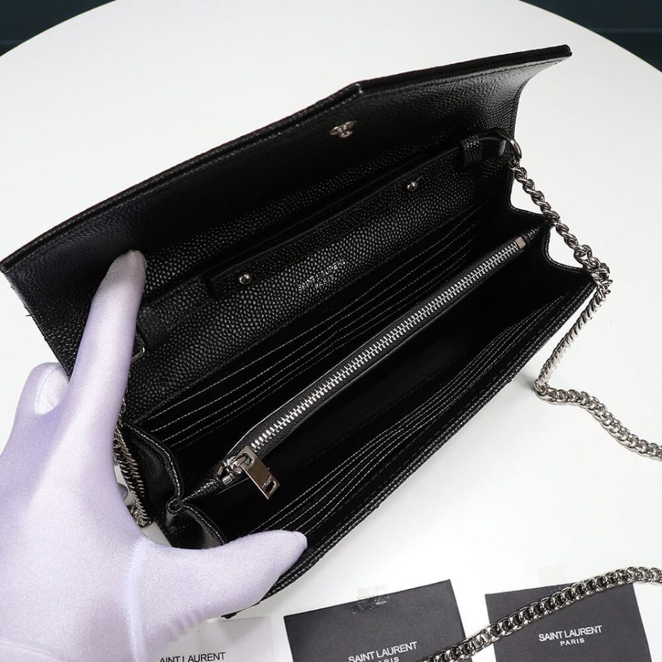 Saint Laurent Chain-strap YSL-plaque grained-leather wallet - 图片 8