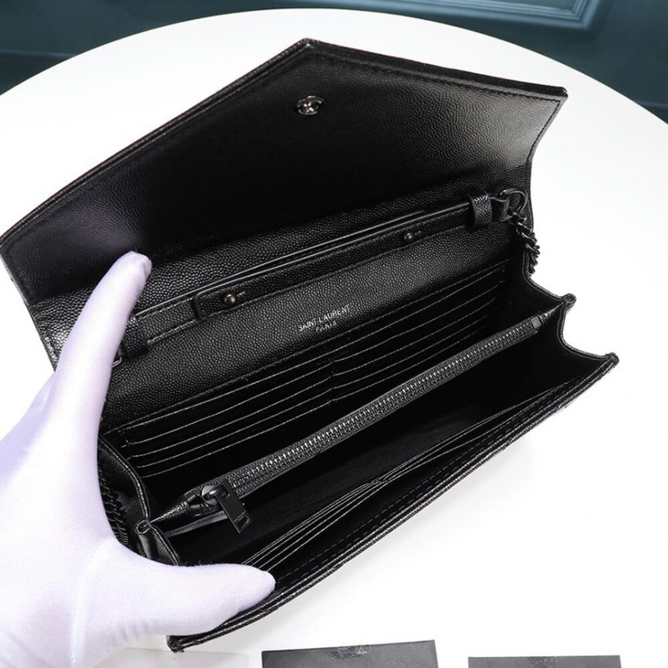 Saint Laurent Chain-strap YSL-plaque grained-leather wallet - 图片 8