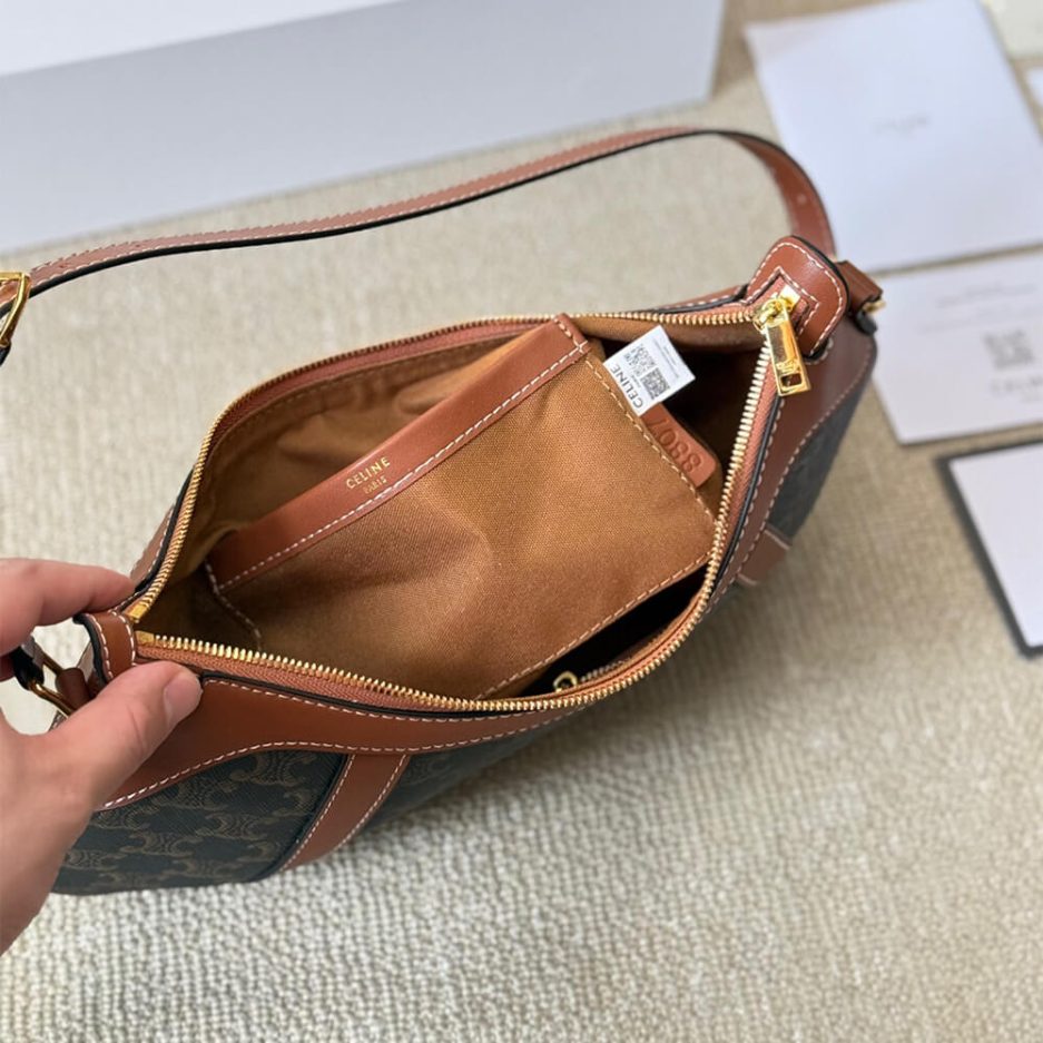 CELINE STRIPED LOGO PRINTED COW LEATHER HOBO BAG - 图片 8