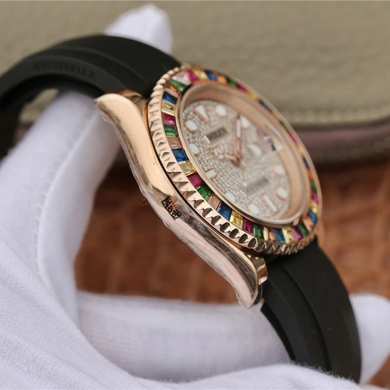 YACHT MASTER 1 GOLDEN DIAMOND BEZEL & DIAL RUBBER STRAP 40MM - 图片 4