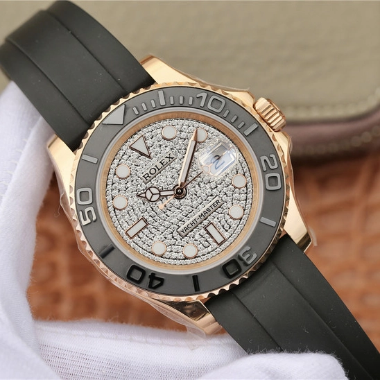 YACHT MASTER 1 GOLDEN DIAMOND DIAL RUBBER STRAP 40MM m126655-0005 - 图片 3