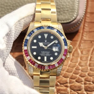 SUBMARINER GOLDEN BLUE / RED DIAMOND BLACK DIAL 40MM