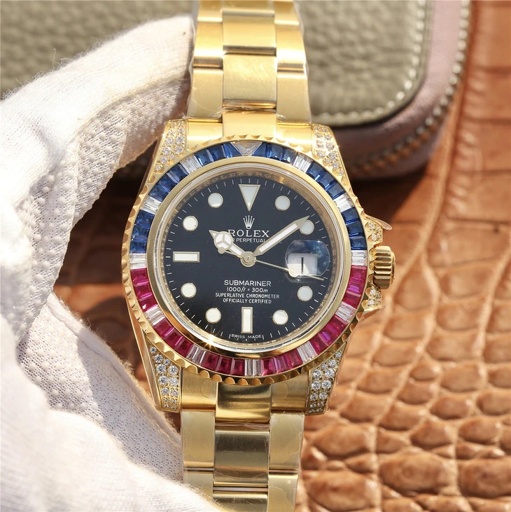 SUBMARINER GOLDEN BLUE / RED DIAMOND BLACK DIAL 40MM